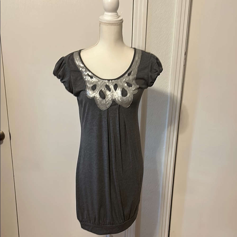 Gray Dress with Silver Accents- for Maternity as well.